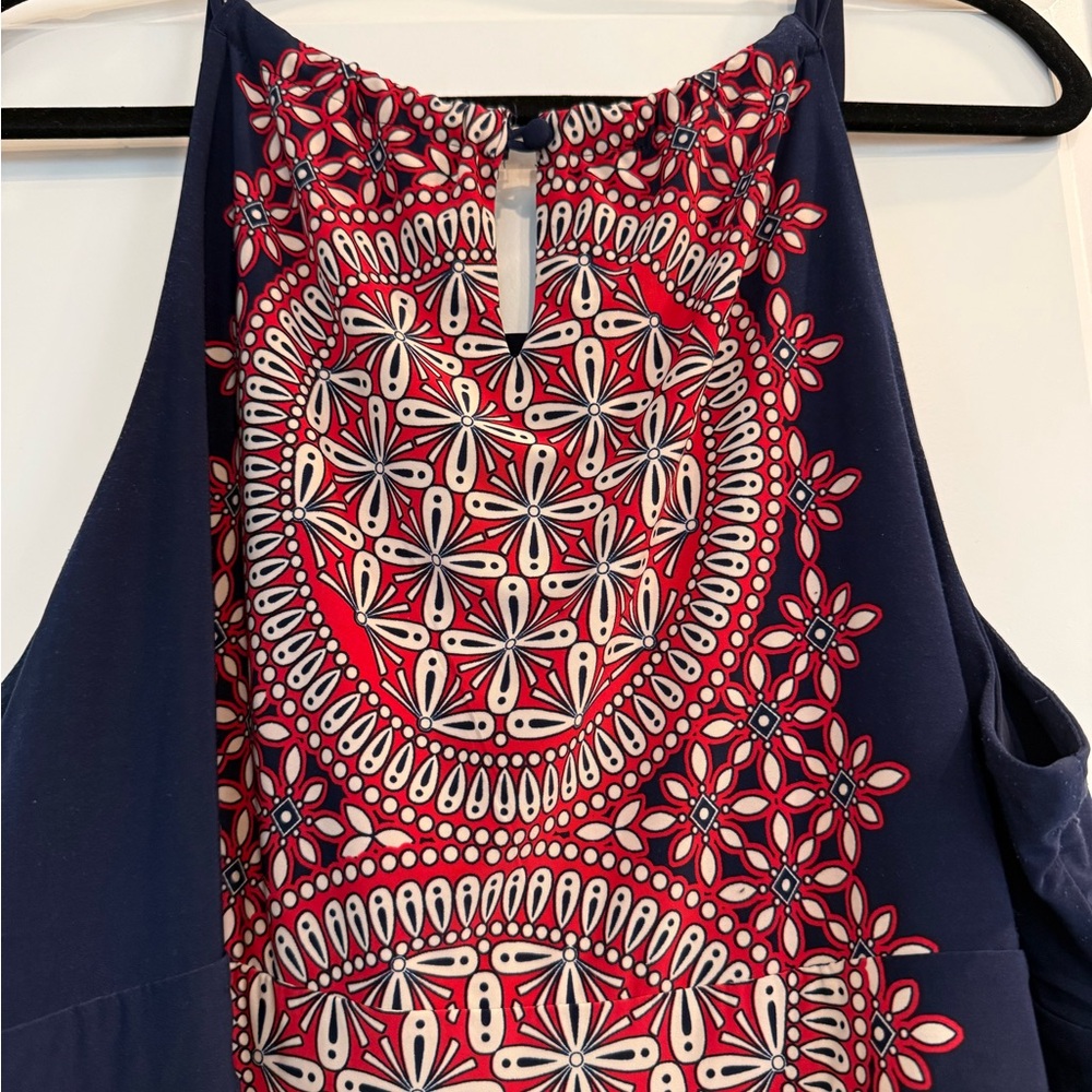 INC international concepts Navy and Red Patterned Sleeveless Top